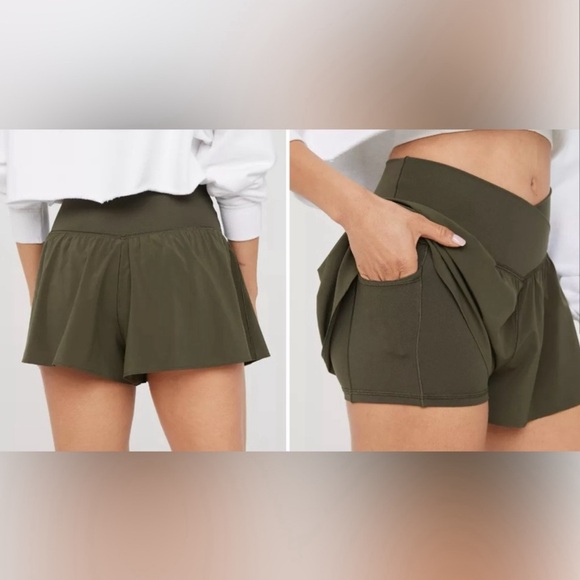 aerie Pants - OFFLINE By Aerie Real Me Crossover Flowy Short In Olive Army Hunter Green XL
